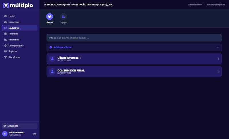 Lista de clientes e botão Adicionar cliente
